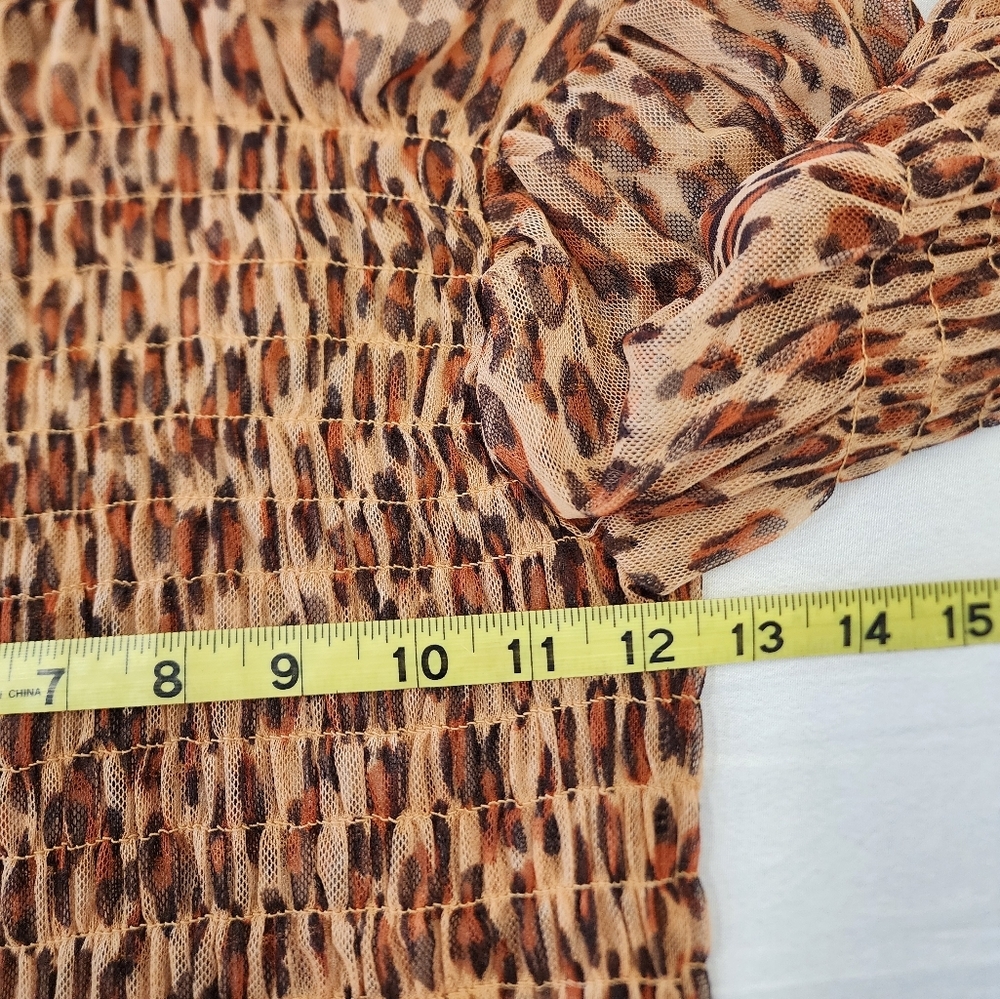 Free People Women's Leopard Print Smock Crop "Hello There" Sheer L/S Top, sz SM - Picture 5 of 12
